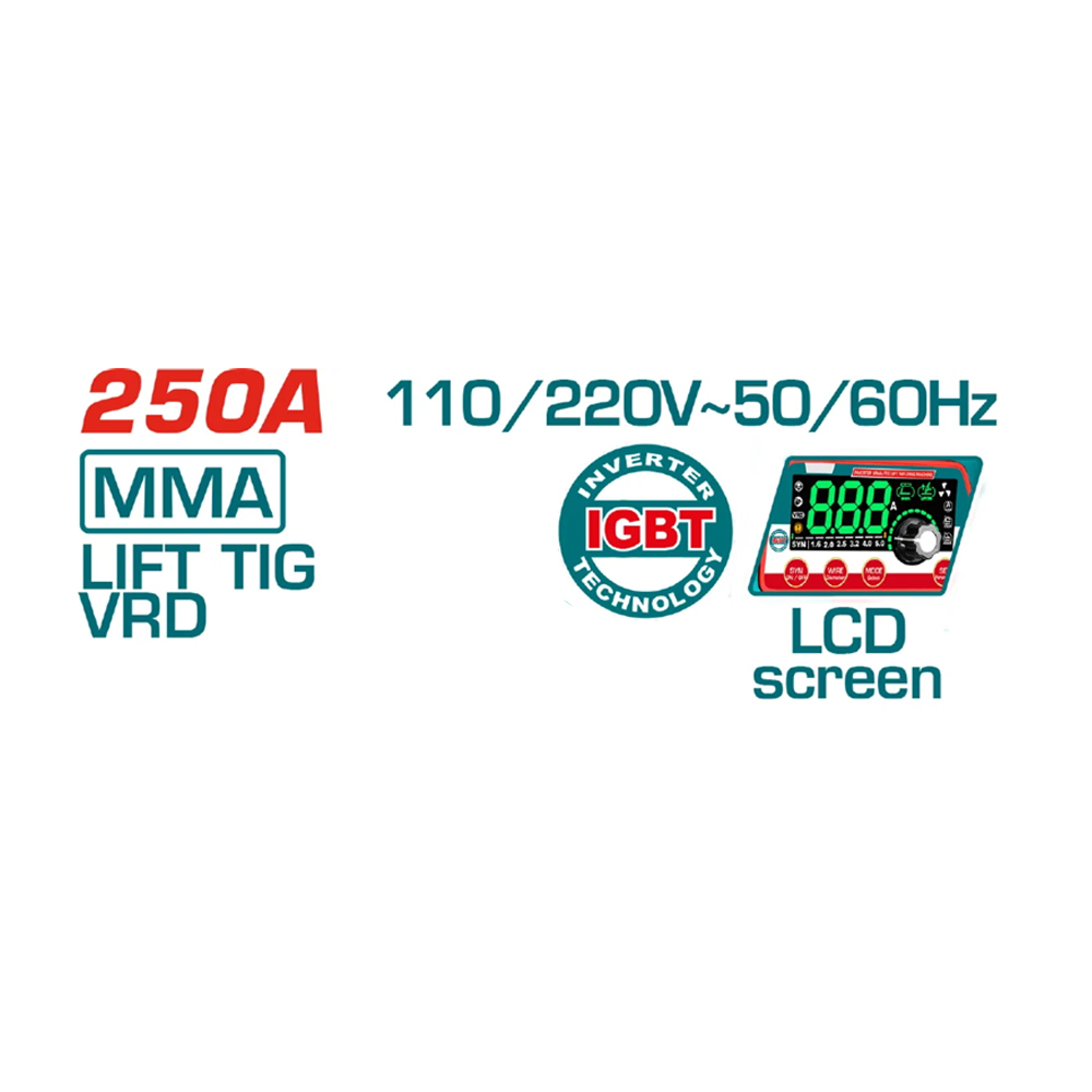Soldador 250Amp MMA, TIG LIFT Alto Rendimiento, Total - Image 3