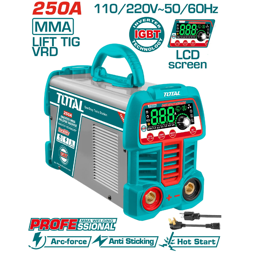 Soldador 250Amp MMA, TIG LIFT Alto Rendimiento, Total