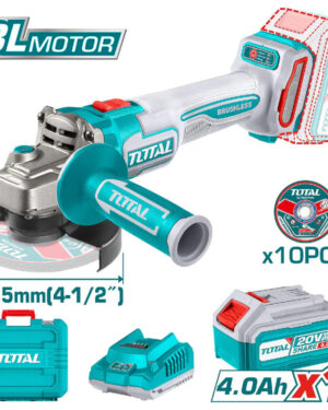Pulidora Brushless Inalámbrica 4 1/2″+Batería 4 Ah+Cargador, Total