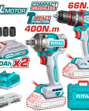Combo Taladro Percutor 1/2+Llave de Impacto 400 N.m Brushless, Total