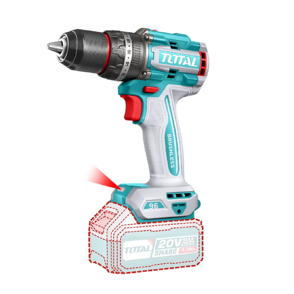 Taladro 1/2 Inalámbrico Brushless 20V Percutor+11 Accesorios (Super Potente), Total - Image 3